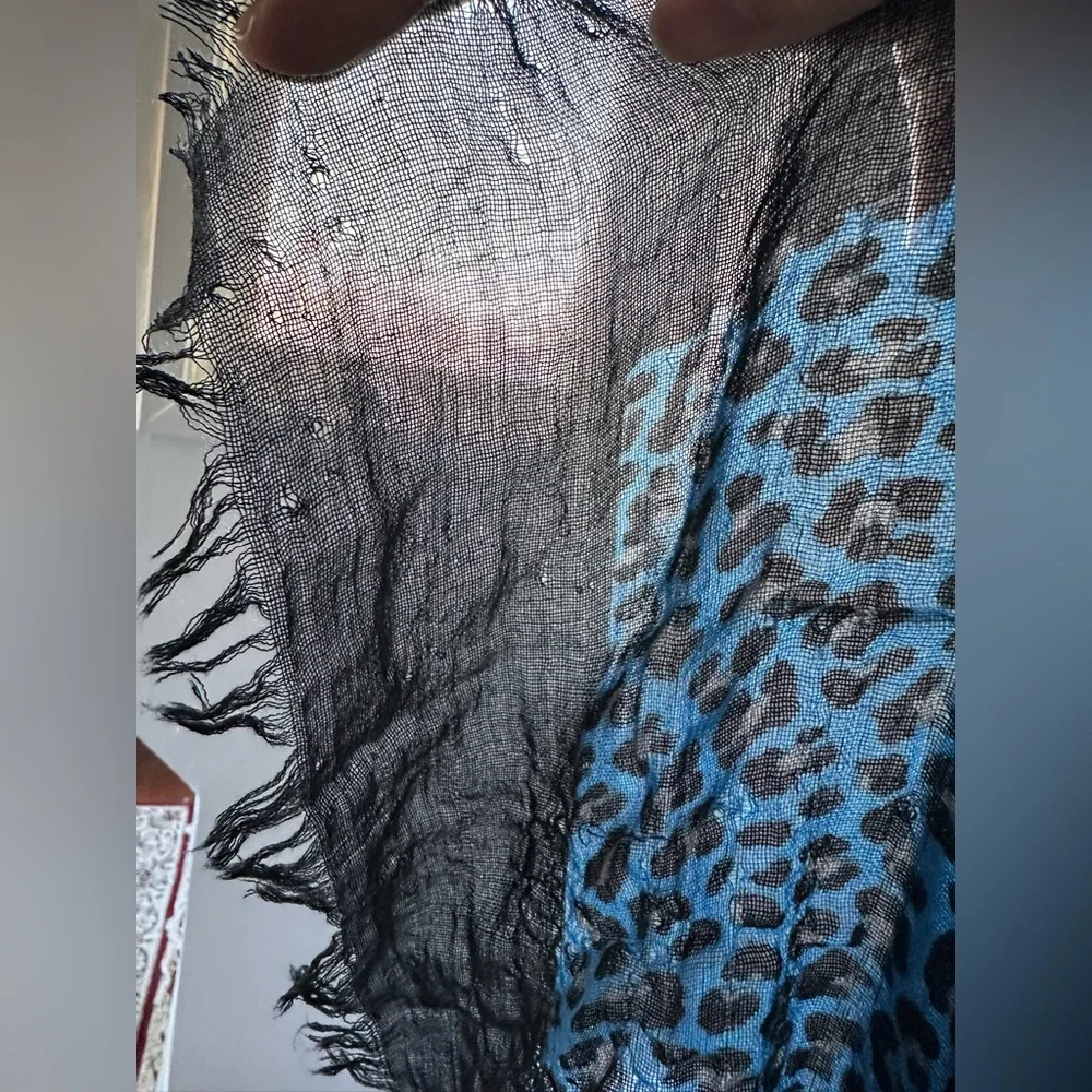 Zadig & Voltaire Delta Je M'en Fous Leopard Print Black & Blue Scarf Wrap XL